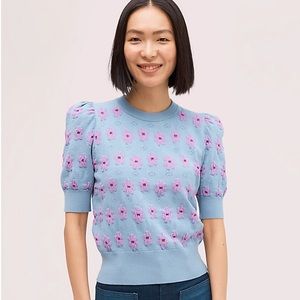 KATE SPADE DESIGNER MARKER FLORAL PUFF SWEATER RAIN DROP SMALL S